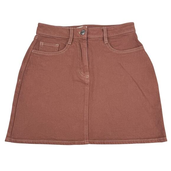 WILFRED FREE Aritzia Date High-Waisted A-Line Mini Skirt Sz 00 GD Sorbet Moka - Picture 3 of 6